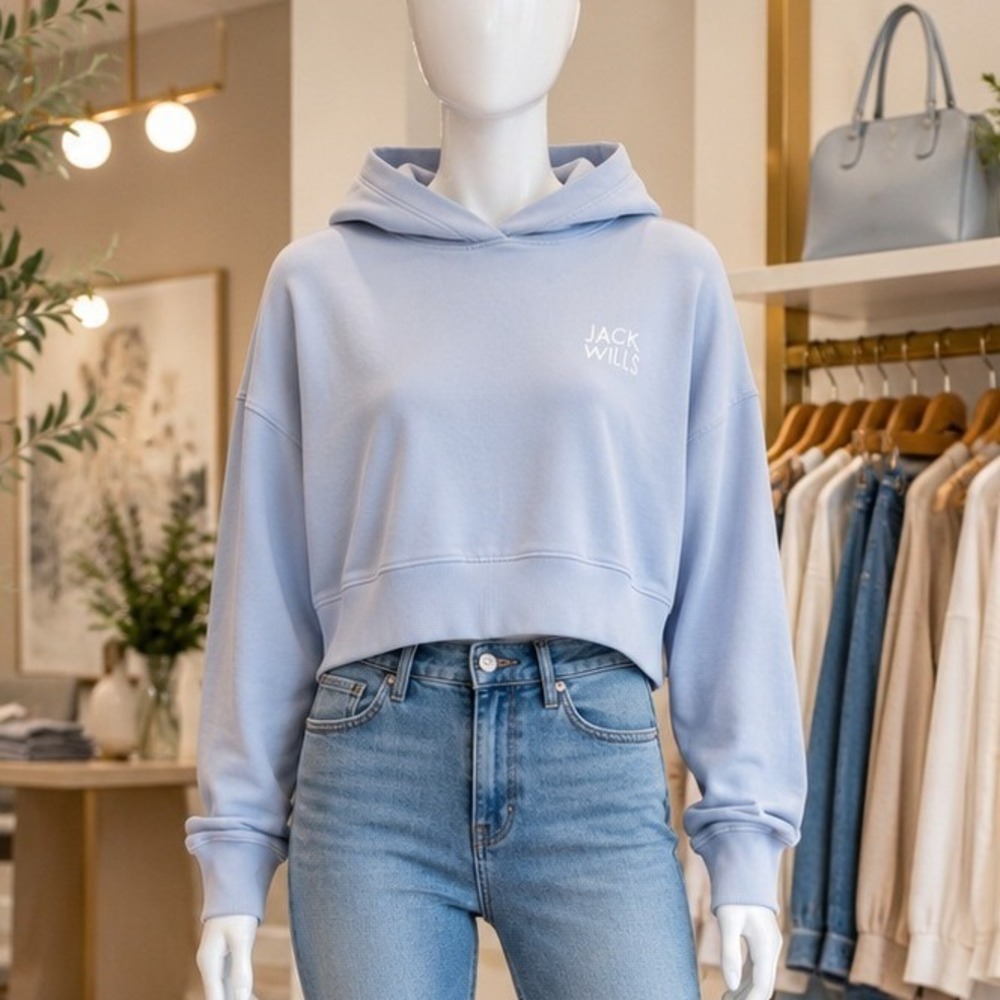 Jack Wills Womens Hoodie Cropped Logo Pullover Light Blue 6